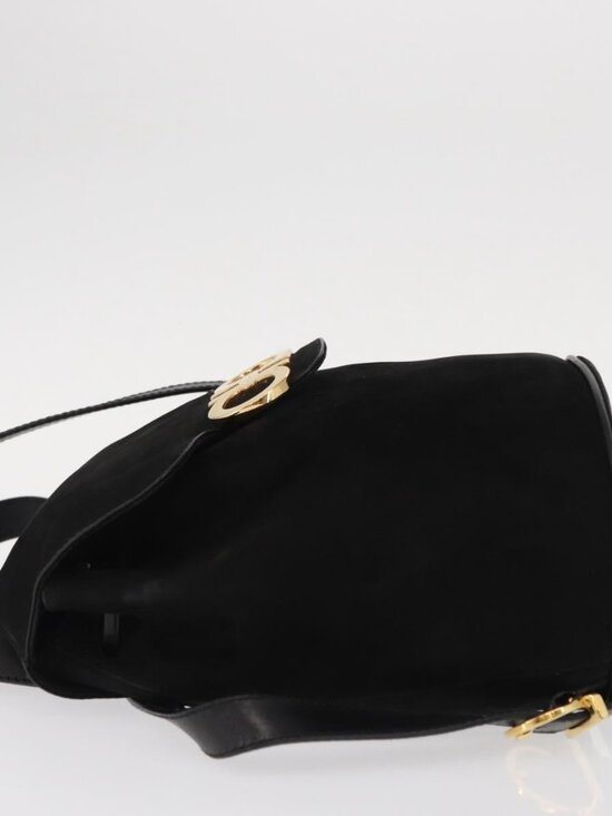 Salvatore Ferragamo Gancini Backpack Suede Black Gold Auth BA8233 main image 16
